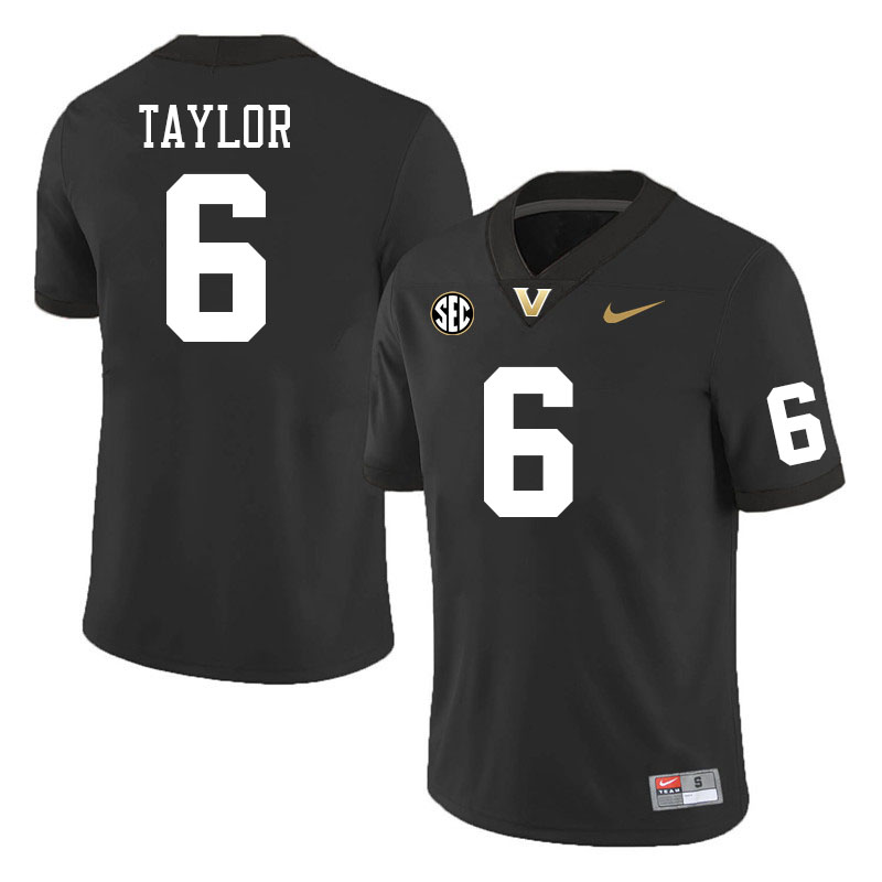 Vanderbilt Commodores #6 Kolbey Taylor College Football Jerseys Stitched-Black